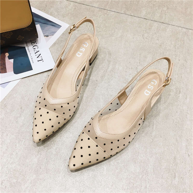 Mid Heeled Trend 2023 Spring/Summer New Item For Outerwear, Coarse Single Shoes, Pointed Shallow Mouth Breathable Sandals, Bag Head, Women's Shoe