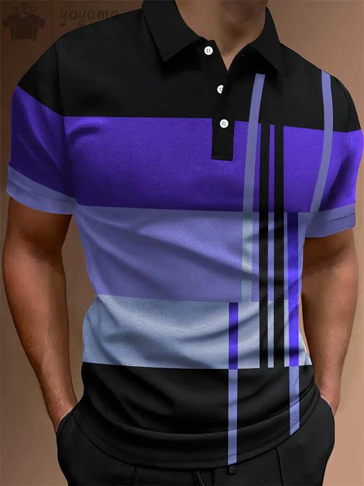 Stripe Pattern Printed Mens Button T-shirt Mens Harajuku Strt Mens Short Sleeve Shirt Stripe Printed Top W241104