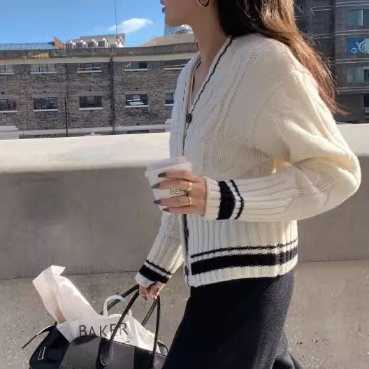 Autumn New College Sweater Cardigan Women Wear Outside With Gentle Style Fried Dough Twists Single Breasted Long Sleeve Top Coat F1105#35