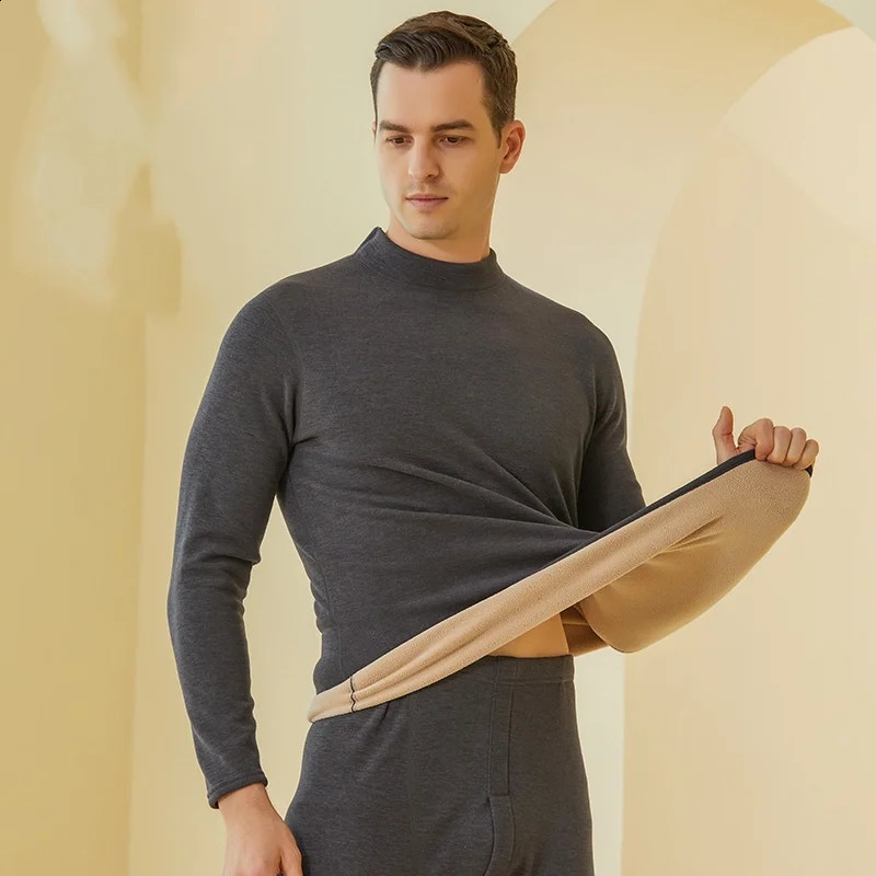 Winter Thermal Underwear Men Mock-neck First Layer 2 Pieces Under Panties and Undershirts Keep Warm Clothing Elastic 241105