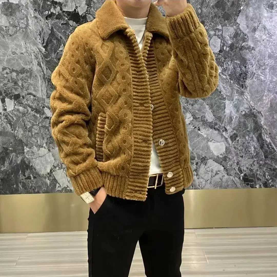 New Arrival Autumn fashion mens lapel knitted cardigan Z241111