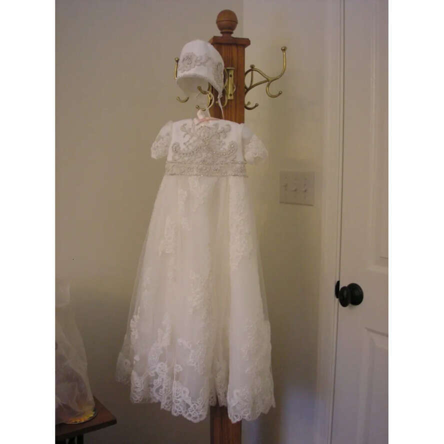 Sale Toddel Hot Christening Gowns Baby Jewel Neck Lace Applique Pearls Baptism Dresses Wer Girls Dress For Weddings With Bonnet