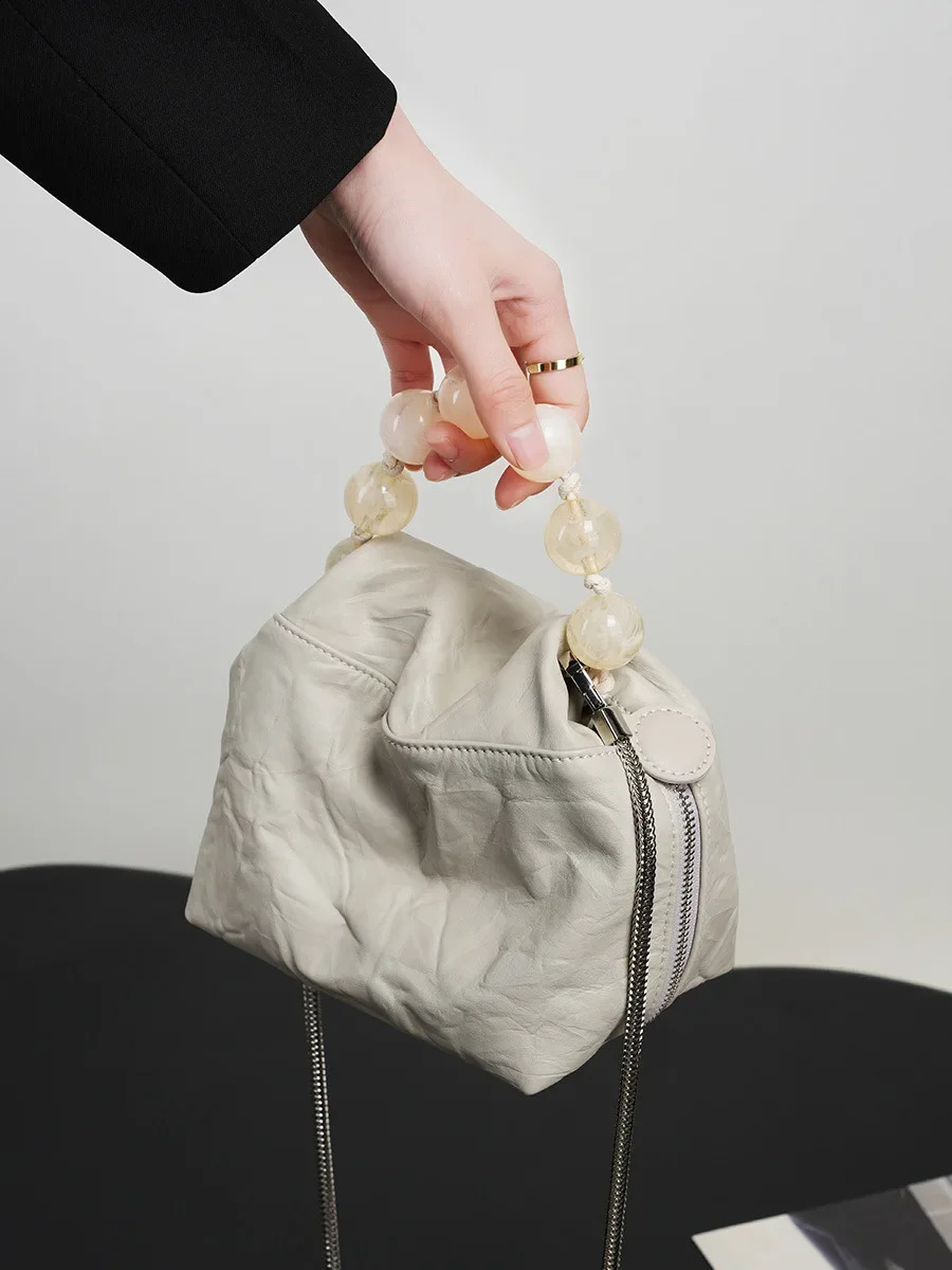 Womens Handbag Soft Leather Small Cross Bag Bead Handbag 241105