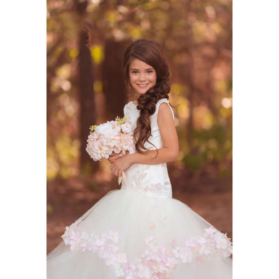 Mermaid Wer Pretty Girls Dresses For Weddings D Ral Appliqued Crystal Little Kids First Communion Dress Tulle Long Pageant Gowns Ress