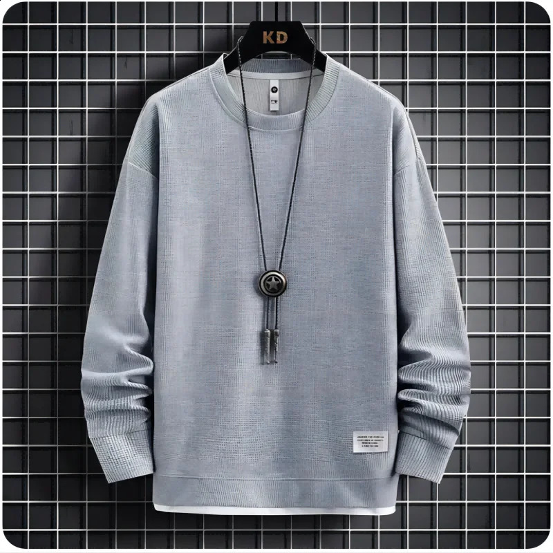 Spring and Autumn Mens Long Sleeves and Pants Set Casual Solid Color Two piece Set 2024 Mens Fashion Waffle Athletic Clothing 241105