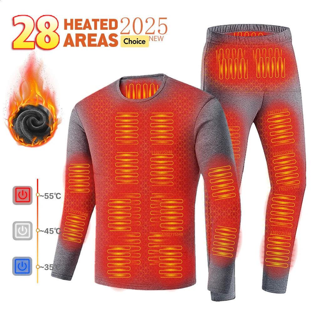 Self Heated Underwear Winter 28 Areas Heated Jacket Men Women Electric Heated Skiing Underwear Snowboarding Thermal Clothing 241105
