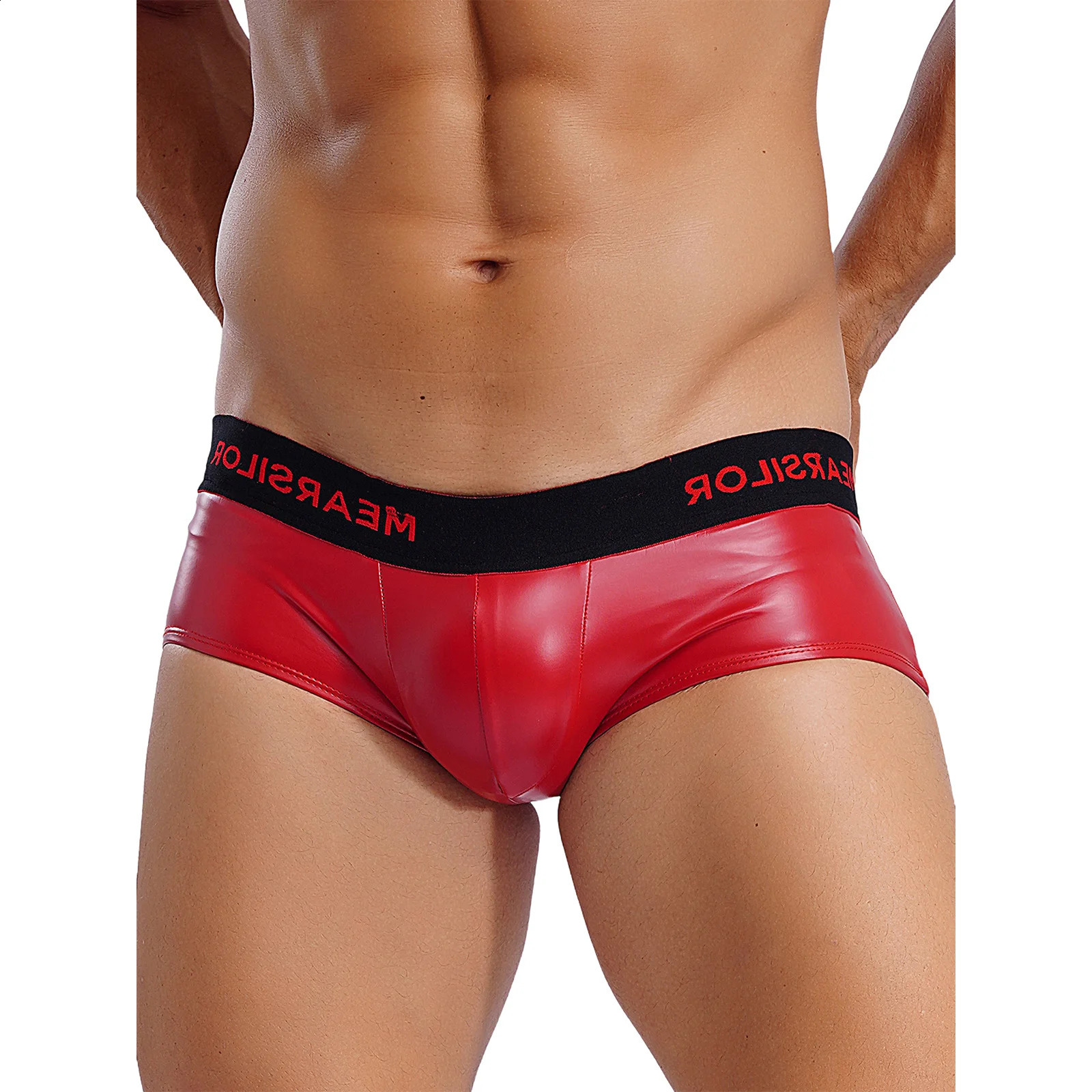 Mens Latex Boxer Shorts Panties Sexy Night Clubwear Faux Leather Bugle Pouch Boxershort Underpants Trunks Rave Party Bottoms 241105