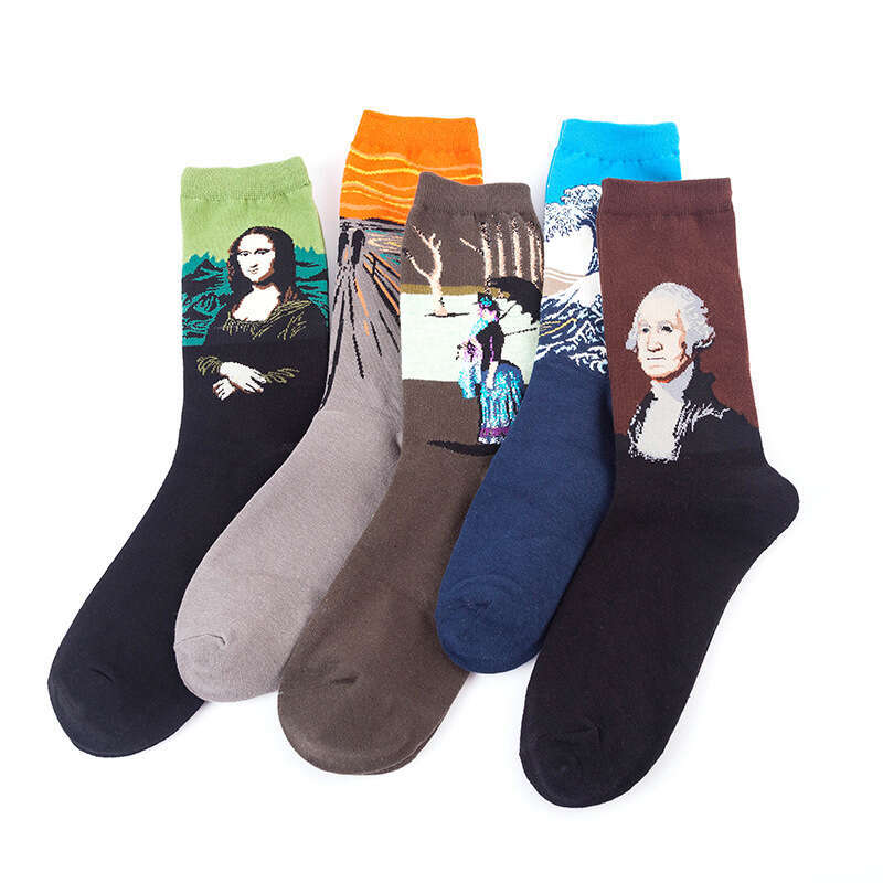 shanshi men socks Oil painting spring and summer adult fashion men's ins wind mid tube socks children's cotton socks