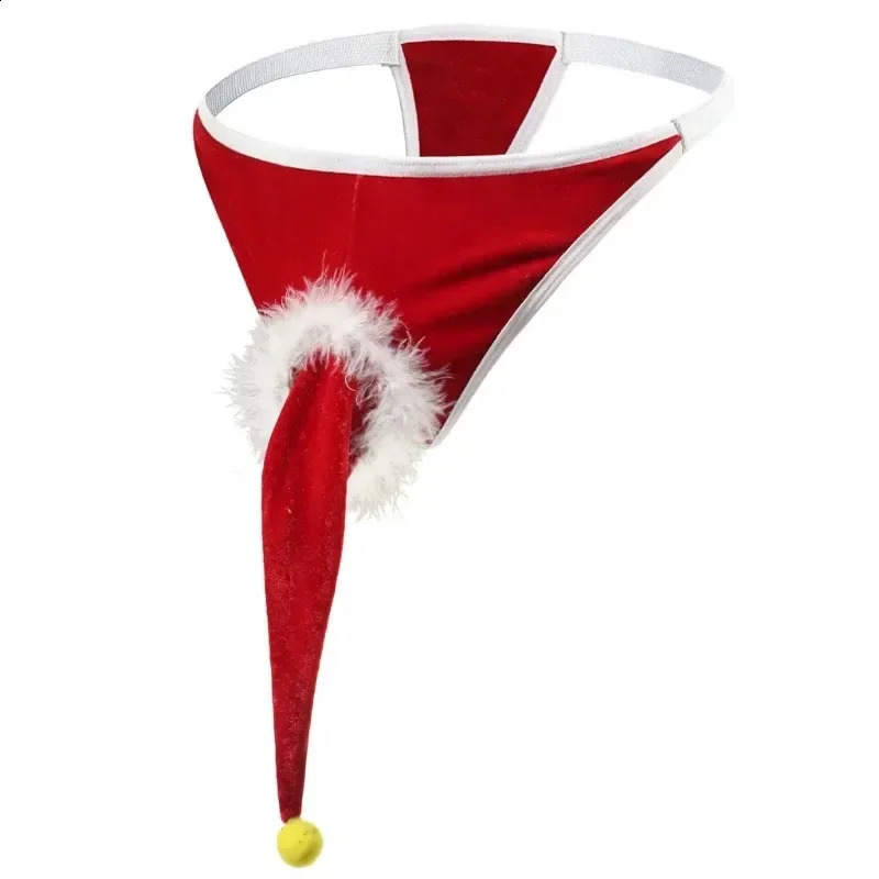 Sexy Male Gstring Christmas Gifts for Husband Funny Erotic Lingerie Red Underwear Penis Sheath Elastic Waist Thongs 241105
