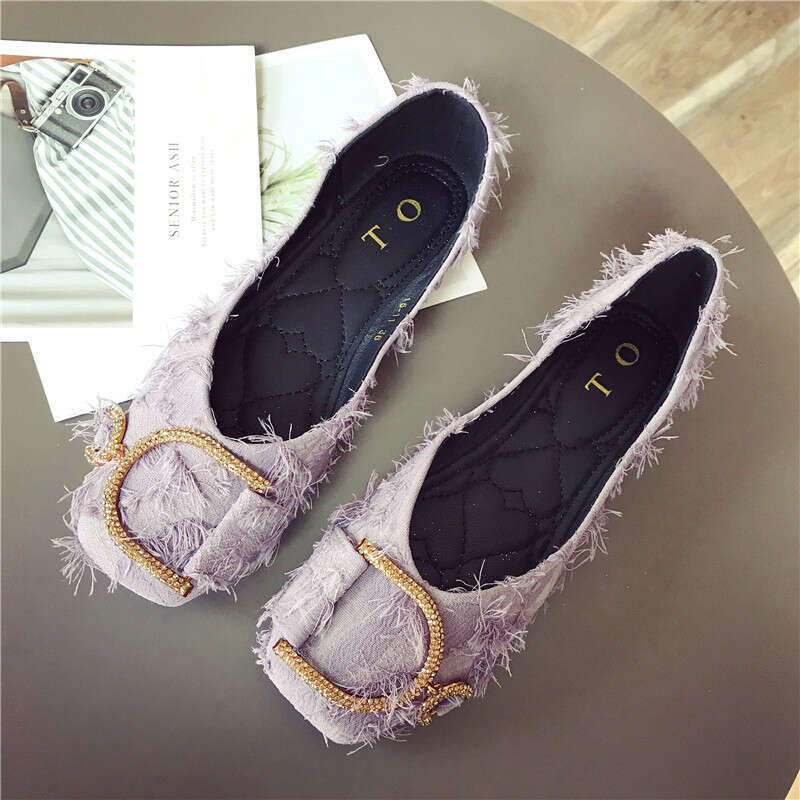 2023 Autumn New Water Diamond Versatile Cloth Face Square Head Shallow Mouth Flat Single Soft Bottom Pregnant Women's Scoop Shoes