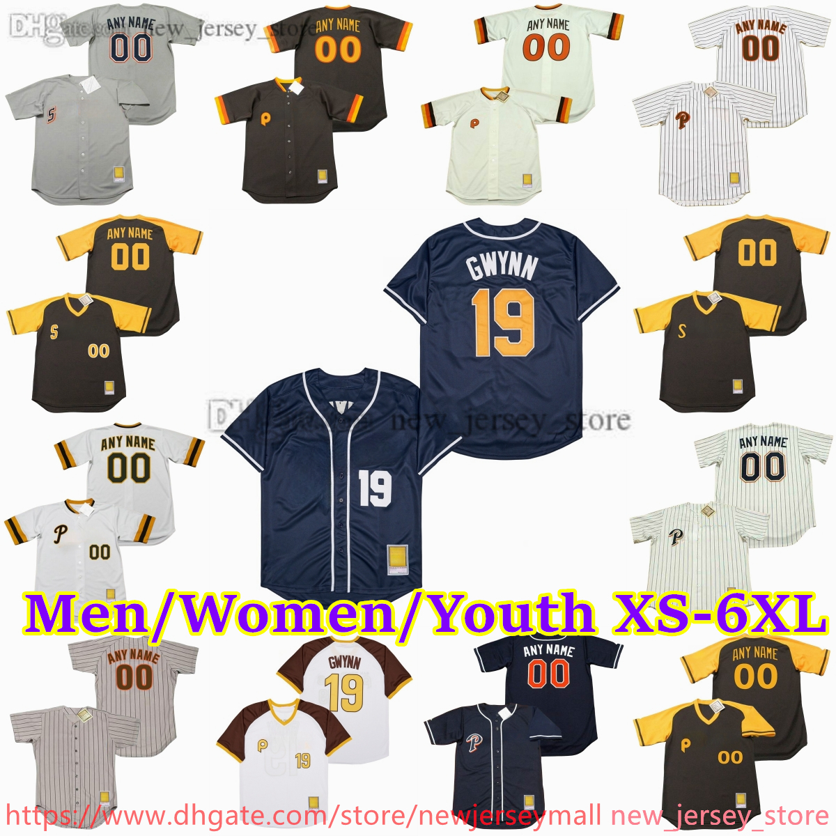 Custom XS-6XL Movie Throwback Baseball Jersey 21 KEN CAMINITI 19 TONY GWYNN TREVOR HOFFMAN BENITO SANTIAGO DAVE WINFIELD RANDY JONES STEVE GARVEY BRUCE BOCHY Jerseys
