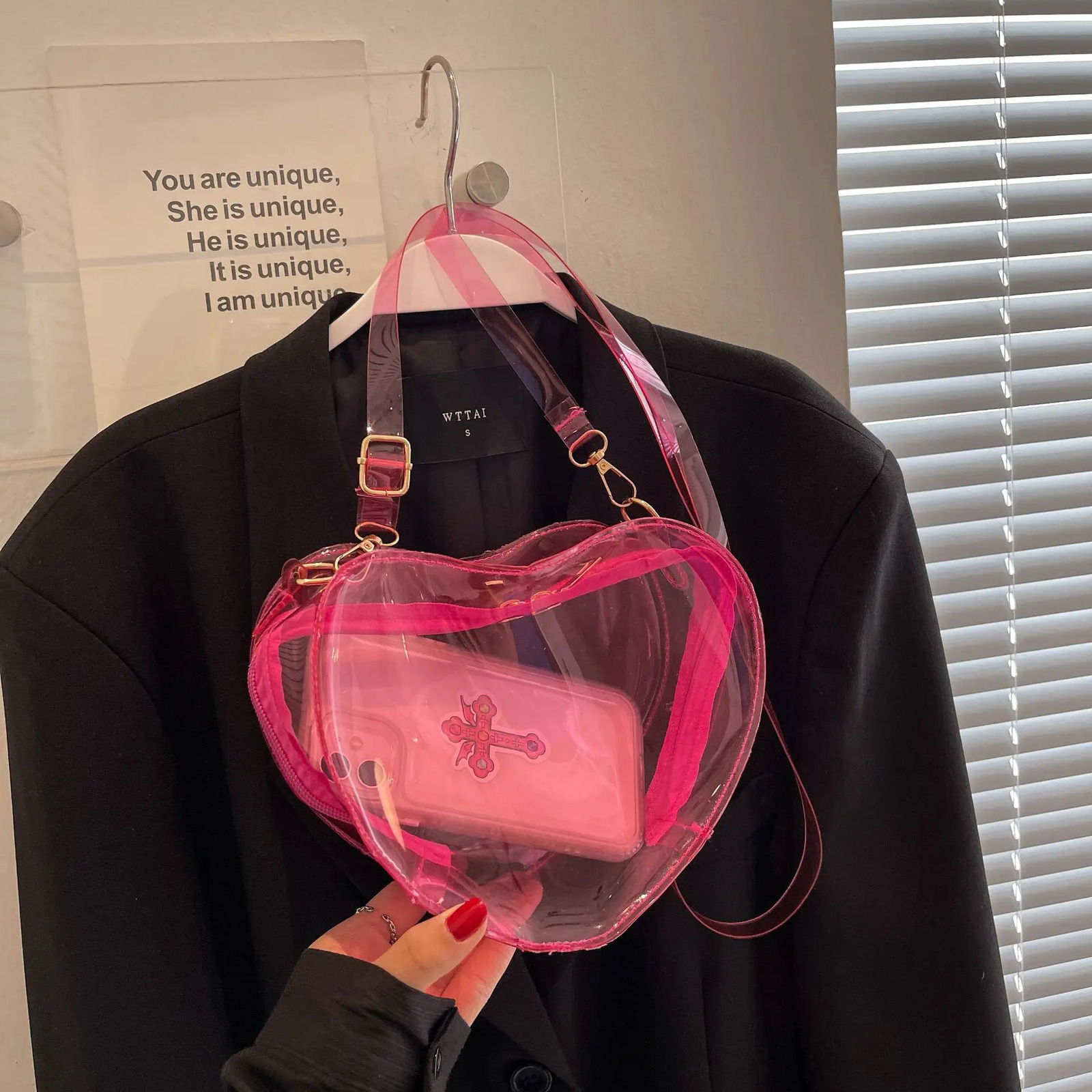 Women Small Y2k Pink Ita Backpack Cute Bear Backpack Children Mini Animal Bag Fashion Female Personality Transparent Backpack 241104