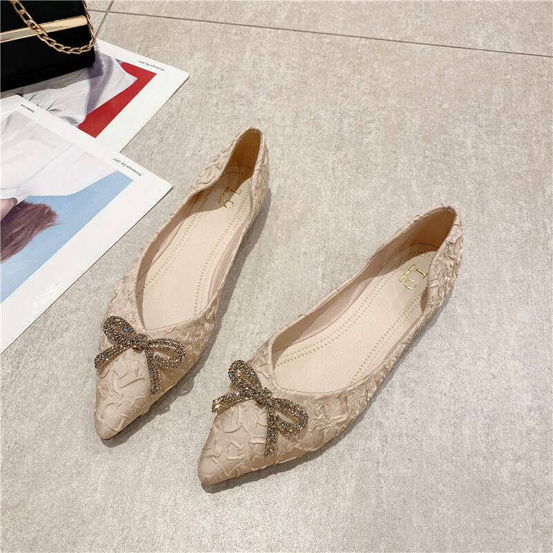 2023 Spring New Bow Knot Shallow Mouth Square Head Flat Single Women, Comfortable Daily Soft Sole Bean Shoes For Women