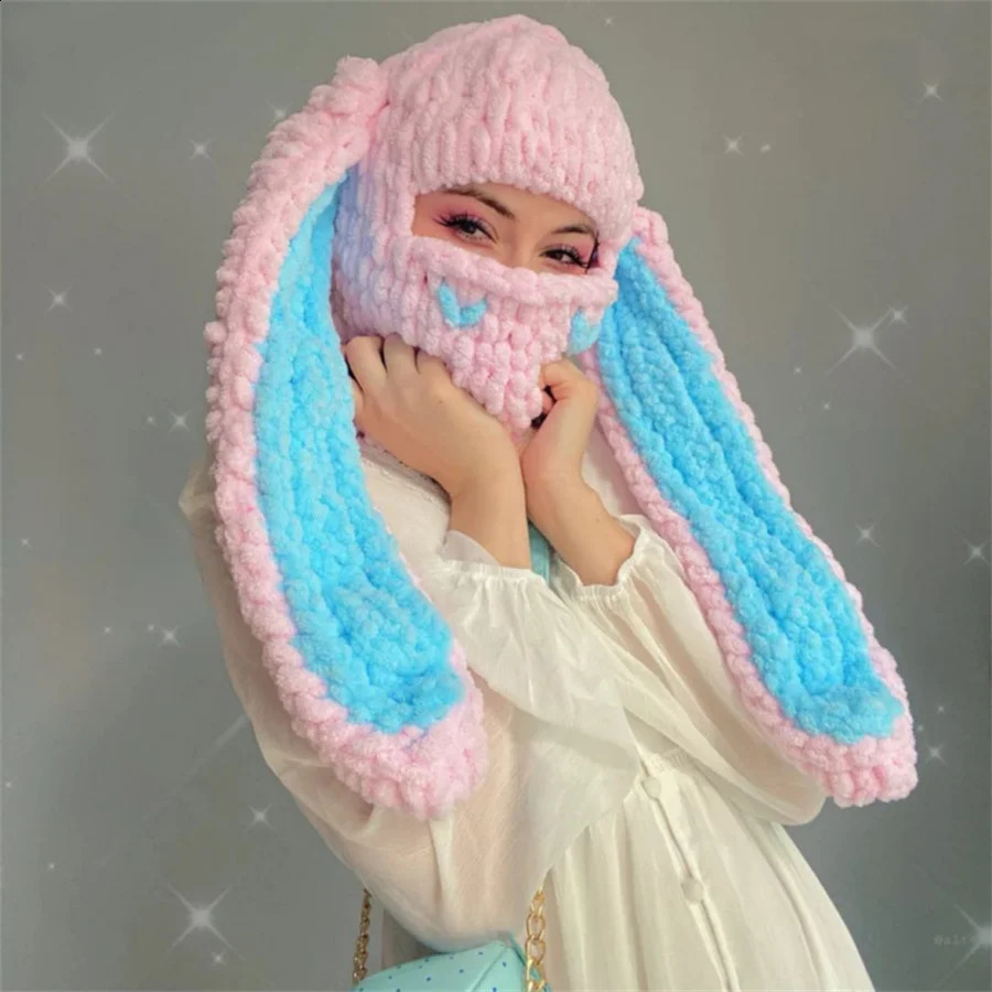 Long rabbit ears knitted hat holiday dress up adult autumn and winter thick warm wool hatAccessories not included 241105