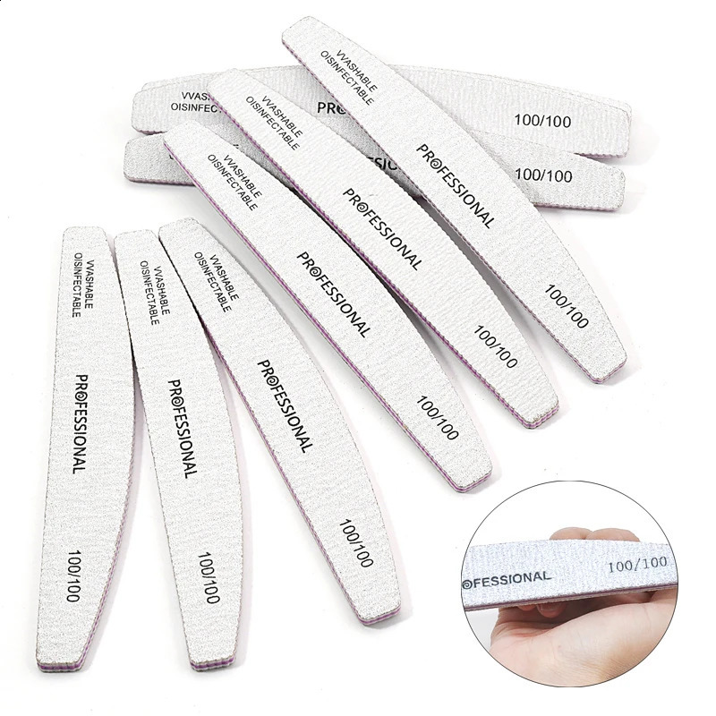 2550 Pcs Grey Sandpaper Nail File 80 100 180 Grit Buffering Half Moon Pedicure Block Polishing Manicure Tools Nails Accessoires 241105