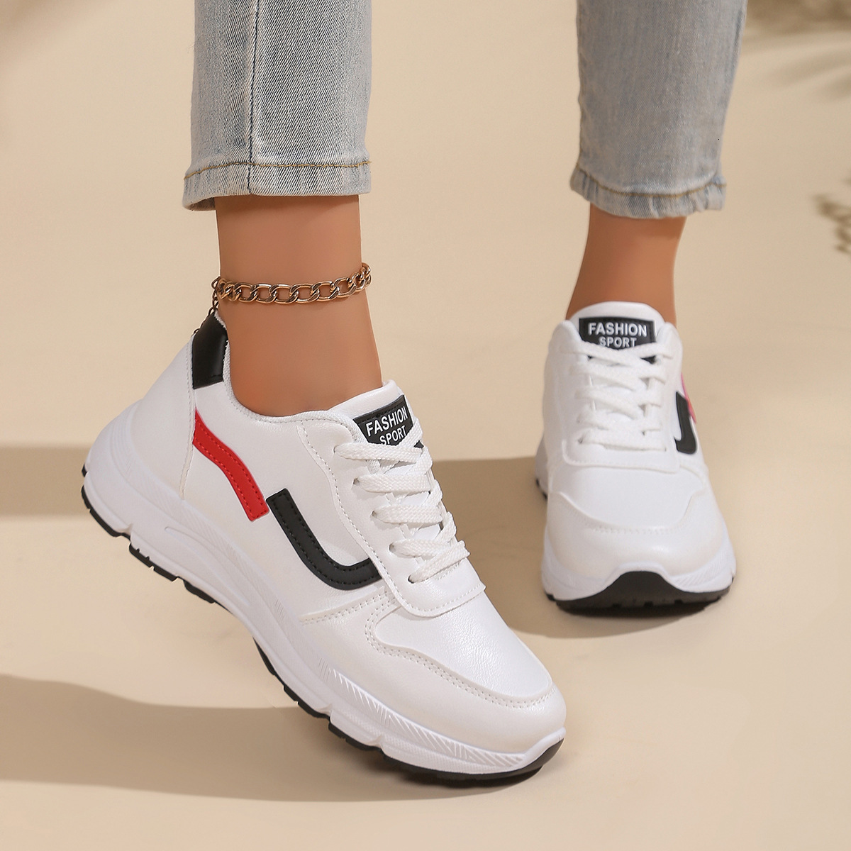 Spring-Autumn Athletic Fashion Sneakers for Women | Durable Leather Surface & Comfort Sole