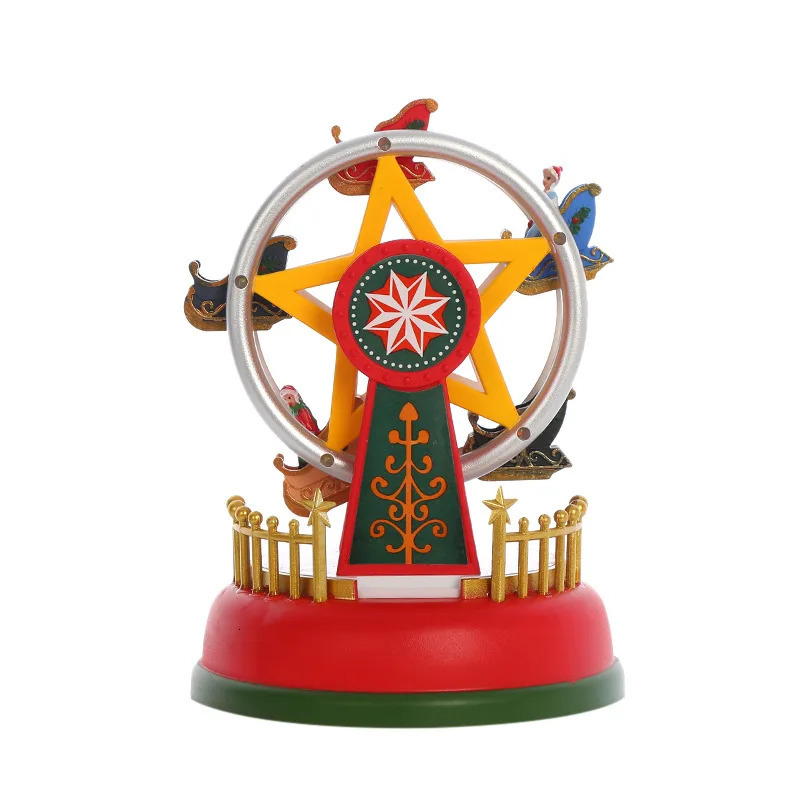 Christmas Carousel Decoration Luminous LED Music Ferris Wheel House Ornament Christmas Village Kids Gift Party Xmas Home Decor 241104