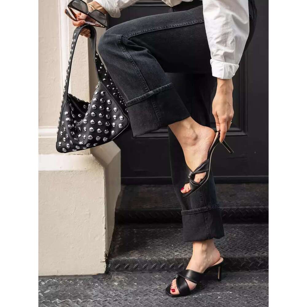 Designer Bag Hiatus Niche Design Kong Xiaozheninssame Style Bag European And American Style Rivet Armpit Shoulder Bag Black Metal Motorcycle