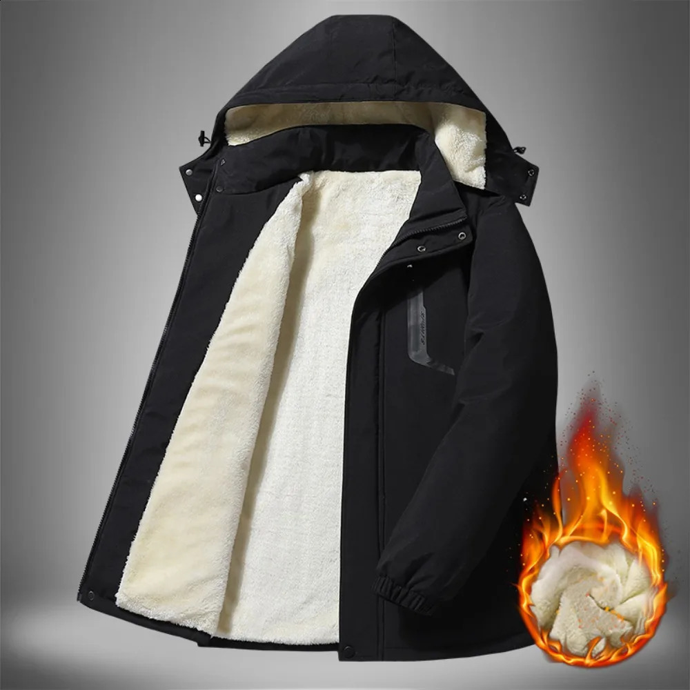 Mens Winter Thick Warm Hooded Jacket Fleece Lining Windproof Waterproof Parka with Removable Hood Military Coat 241105