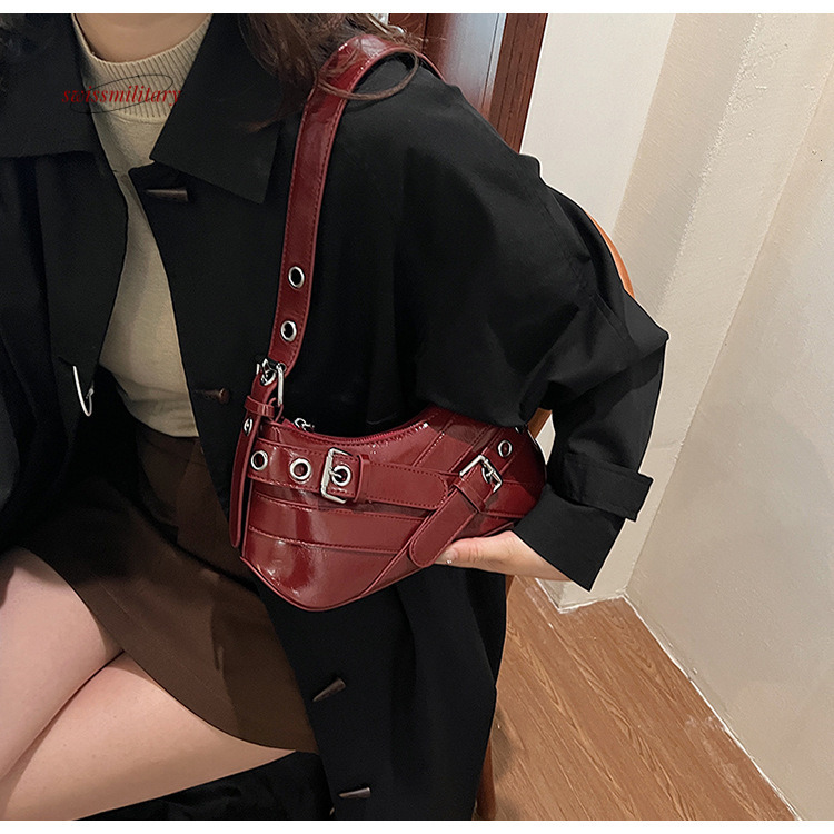 Fashionable motorcycle women's trendy high-end texture, sweet cool spicy girl shoulder bag, minimalist and charming armpit bag #30 swissmilitary