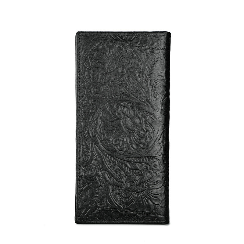 Men's Casual Fashion Long Designer Leather Top Layer Cowhide Embossed Coin Purse