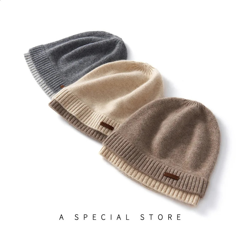 Soft Waxy Cashmere Hat Spring And Autumn Womens HighEnd DoubleLayer Color Knitted Warm Fashionable Baotou Casual 241105