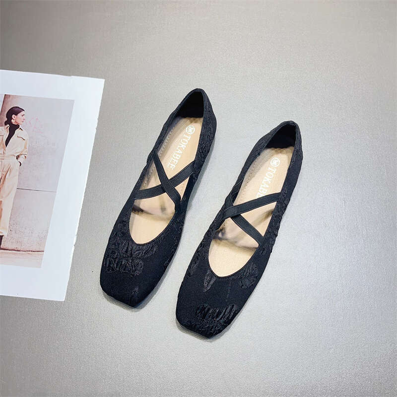 Chinese Style Qipao Fashion New Spring And Autumn Mary Jane Women's Embroidered Low Heel Cross Ballet Single Shoes