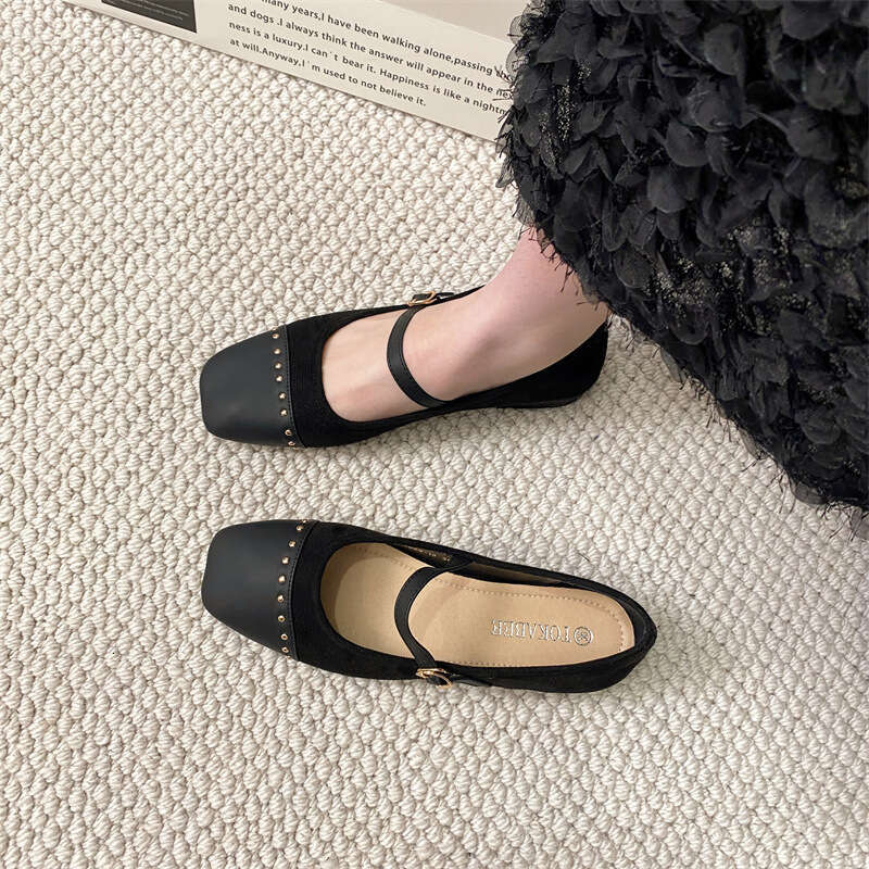 One Line Mary Jane Korean Version Spring New Square Toe Shallow Mouth Soft Sole Fragrant Style Single Shoe Women's Low Heel Scoop Shoes