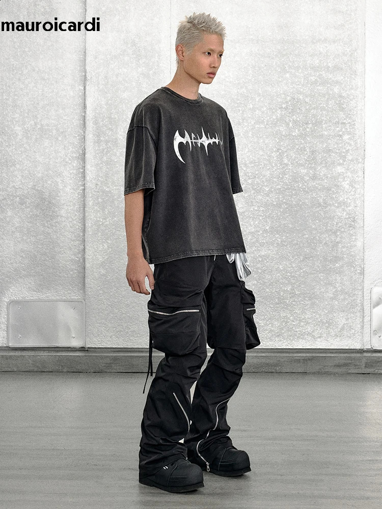 Mauroicardi Spring Autumn Cool Black Cargo Pants Men with Big Pockets Long Zipper y ner Clothing Trousers Fashion 241105