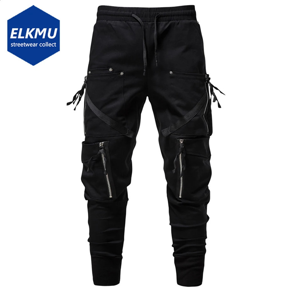 Men Y2K Cargo Pants Zipper Pocket Tactical Techwear Ninja Jogger Black Fashion Streetwear Punk Sweatpants Trousers 241105