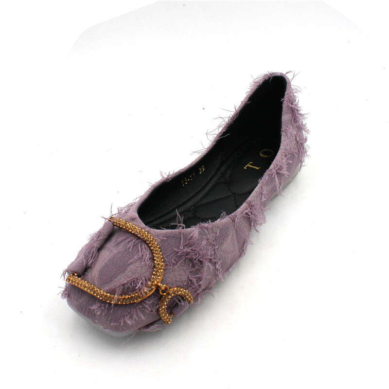 2023 Autumn New Water Diamond Versatile Cloth Face Square Head Shallow Mouth Flat Single Soft Bottom Pregnant Women's Scoop Shoes