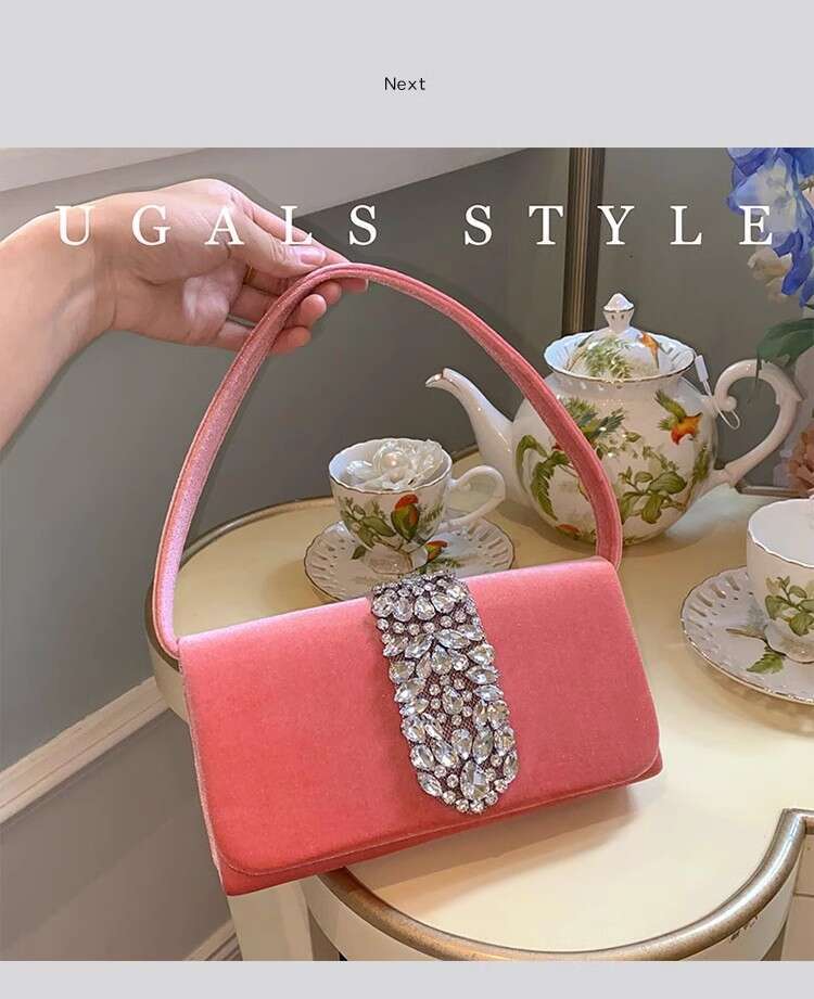 Fashion Veet Square Crystal Shiny Rhies Dia Evening Women Handbag Wedding Party Clutch Purse Shoulder Bag