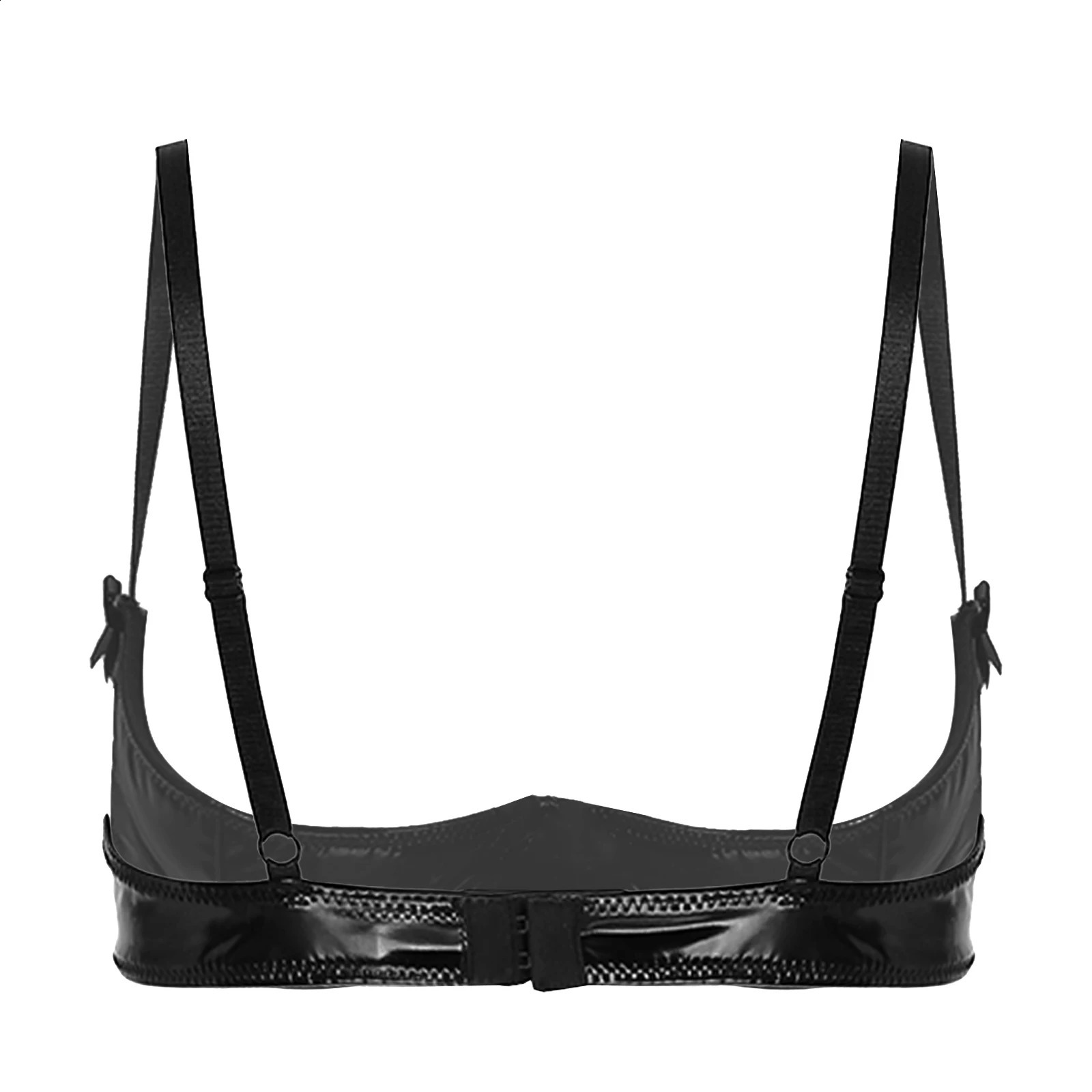 Women Sexy Wetlook Patent Leather Bra Erotic Breast Exposing Ladies Open Cup Latex Tops Porn Nightwear Llingerie 241105
