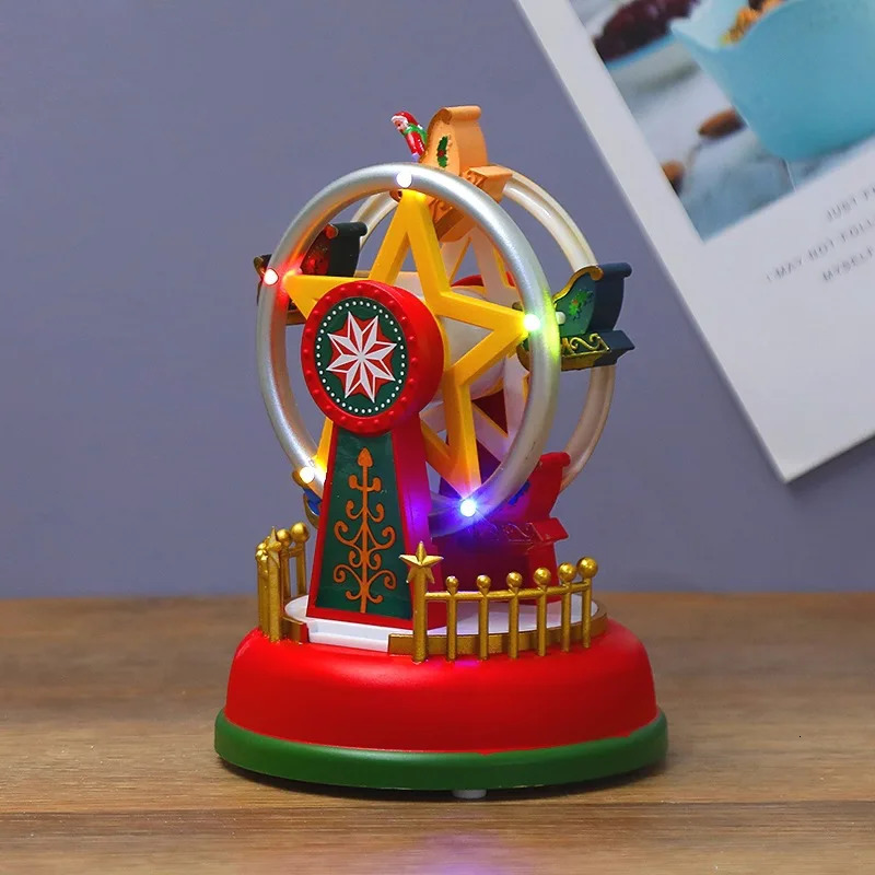 Christmas Carousel Decoration Luminous LED Music Ferris Wheel House Ornament Christmas Village Kids Gift Party Xmas Home Decor 241104