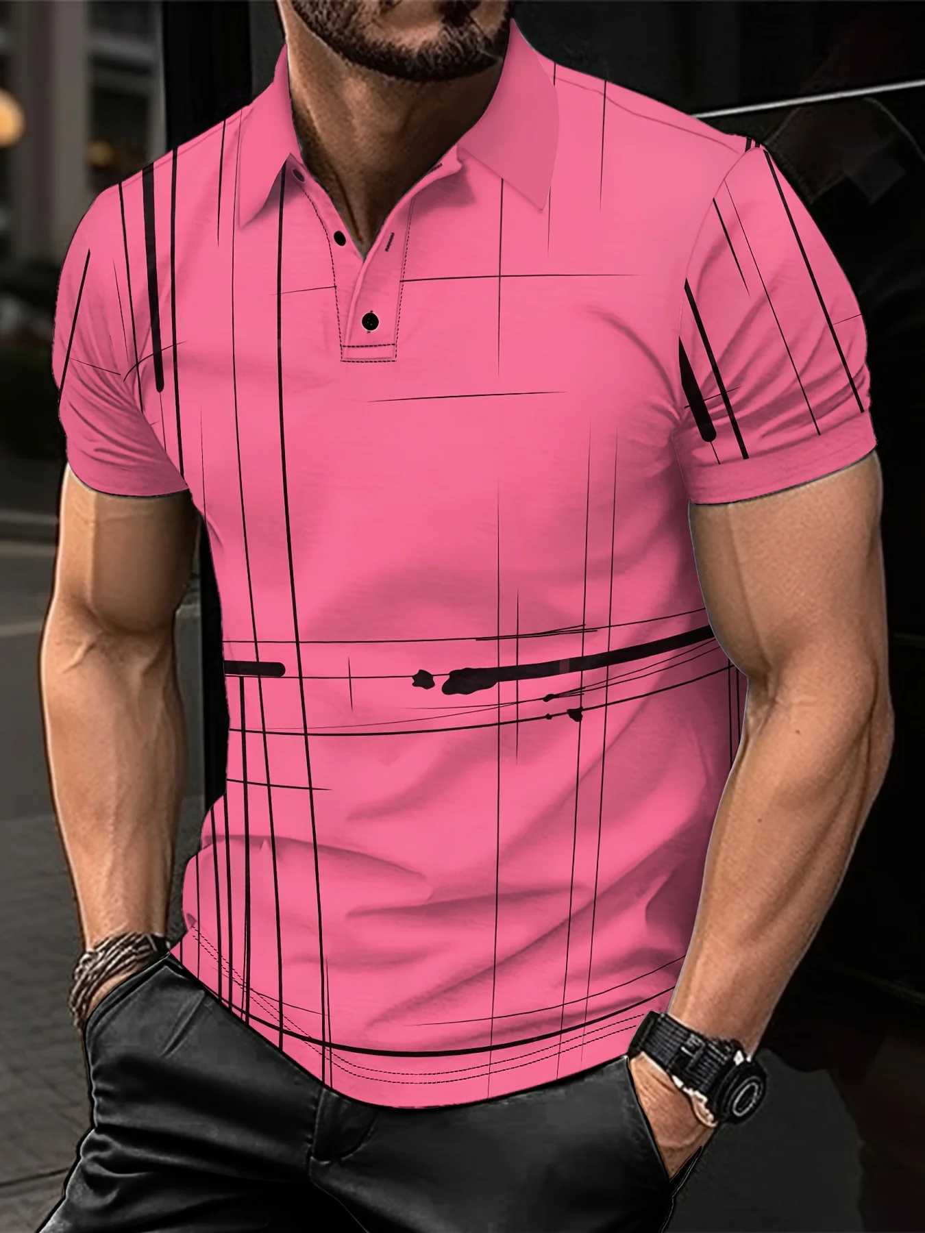 Mens Summer Fashion Short Sleeve Sports Collar Top Mens Casual 3D Digital Printed Button Top W241104