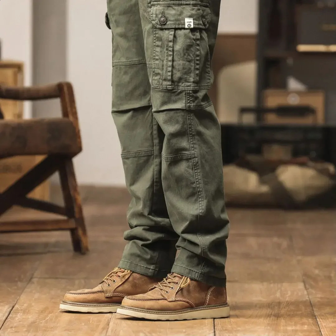 in Men Cargo Pants Straight Leg Cotton Casual Trouser Male Elastic Waist Stretch Side Pocket Safari Style Autumn Black 241105