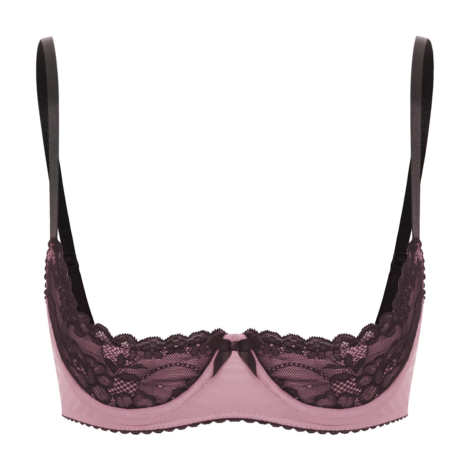 Womens Ladies Sexy Lace Underwire Bra Top Underwear Seethrough Push Up 14 Cup Unlined Bare Exposed Breast Erotic Lingerie 241105