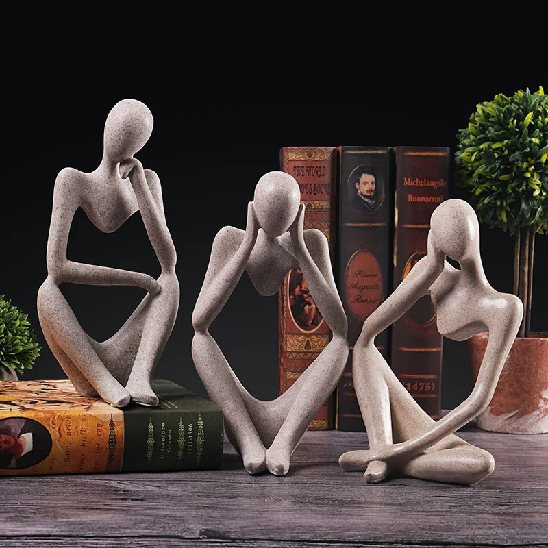 The Thinker set Abstract Statues Sand Color Sculptures Yoga Figurine Nordic Living Room Decor Decoration Room Desk Ornaments 241105