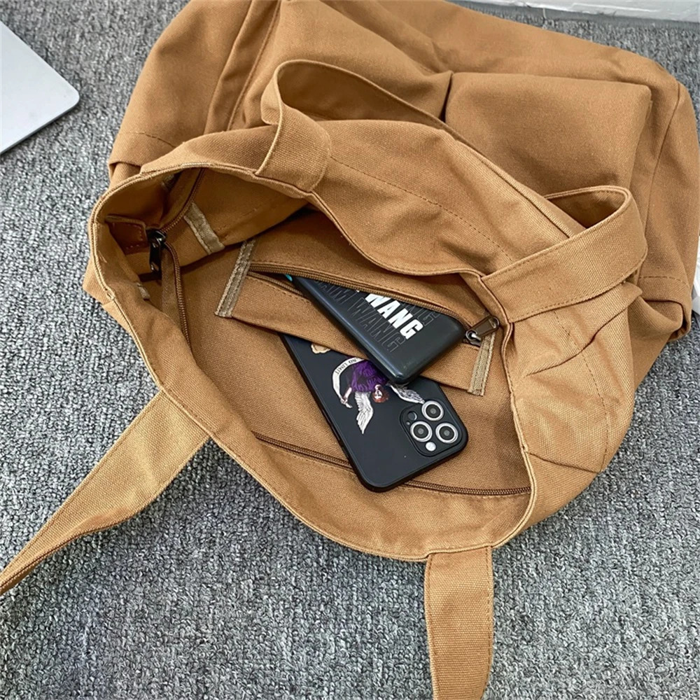 Women Tote Bag Vintage Casual Canvas Square Shoulder Bags Unisex Handbags Crossbody Bag Solid Man Large Capacity Shopping Bag 241105