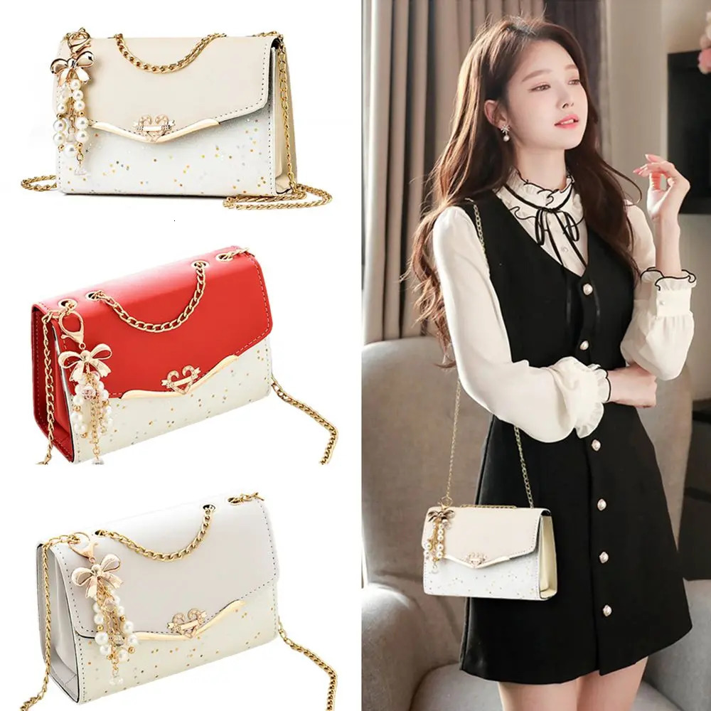 Trendy Fashion Ladies Crossbody Small Square Bag Girls Shoulder Cross Tassel Pendant Sequin Embellished PU Polyester 241104