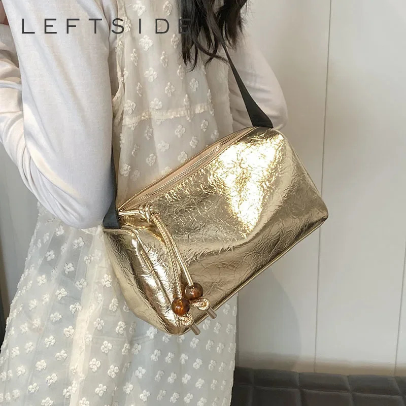Xiaojin Cute PU Leather Shoulder Bag Womens Handbag and Wallet Korean Fashion Solid Color Horizontal Bucket Bag 241105