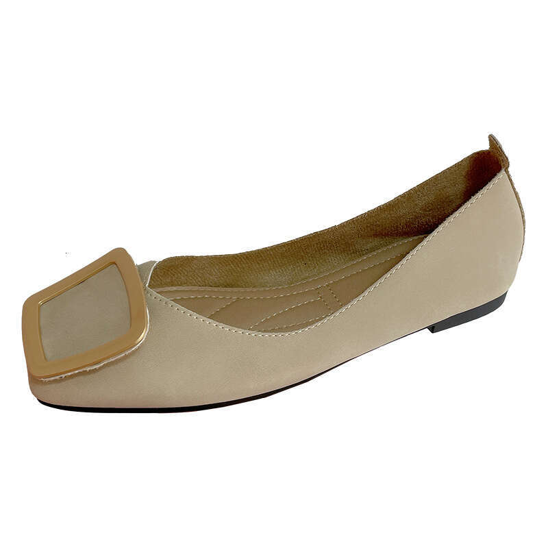 Square Toe Soft Sole Elegant Women's Korean Version New Simple And Versatile Metal Square Buckle Comfortable Flat Bottom Grandma Shoes