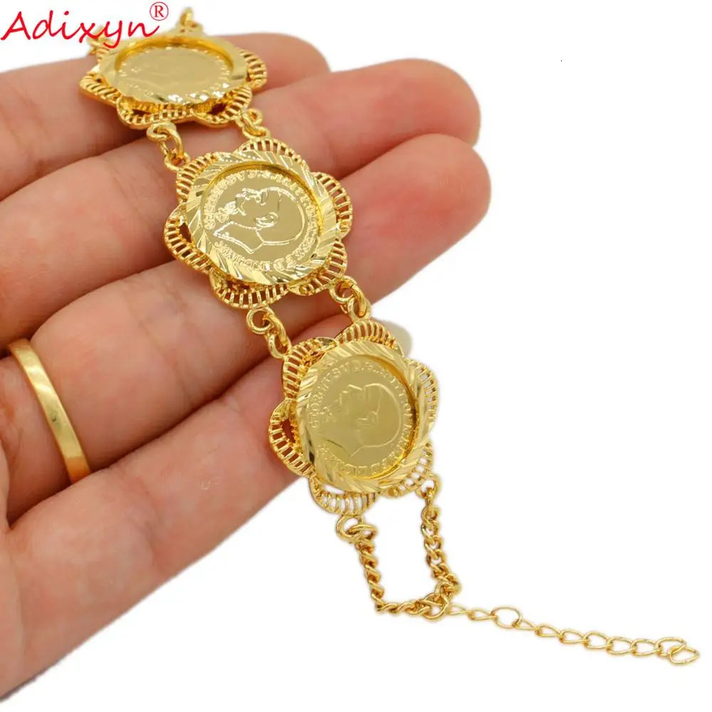 Adixyn Trendy Gold Coin Bracelet Necklace Earrings Ring Jewelry Set Female Bride Wedding Jewelry Gift N10093241105