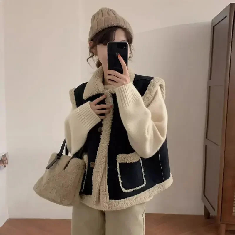 Winter Meilad Korean Style Womens Cashmere Autumn/Winter Leather Thick Sleeveless Womens Tank Top Coat 241105