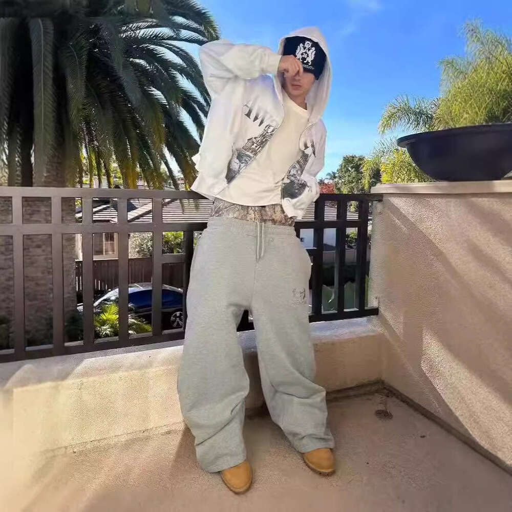 pants men's fashion trendy designer street pattern embroidery loose wide leg pants outdoor casual wear trousers sweat pants men women handsome ou