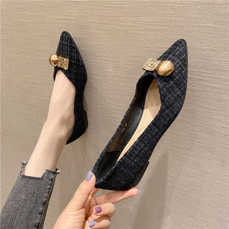 Single Shoe Women 2023 Spring And Autumn New Item Pointed Soft Sole Shallow Mouth Daily Flat Bottom Plus Size Fairy Cloth Surface Scoop Bean Shoes