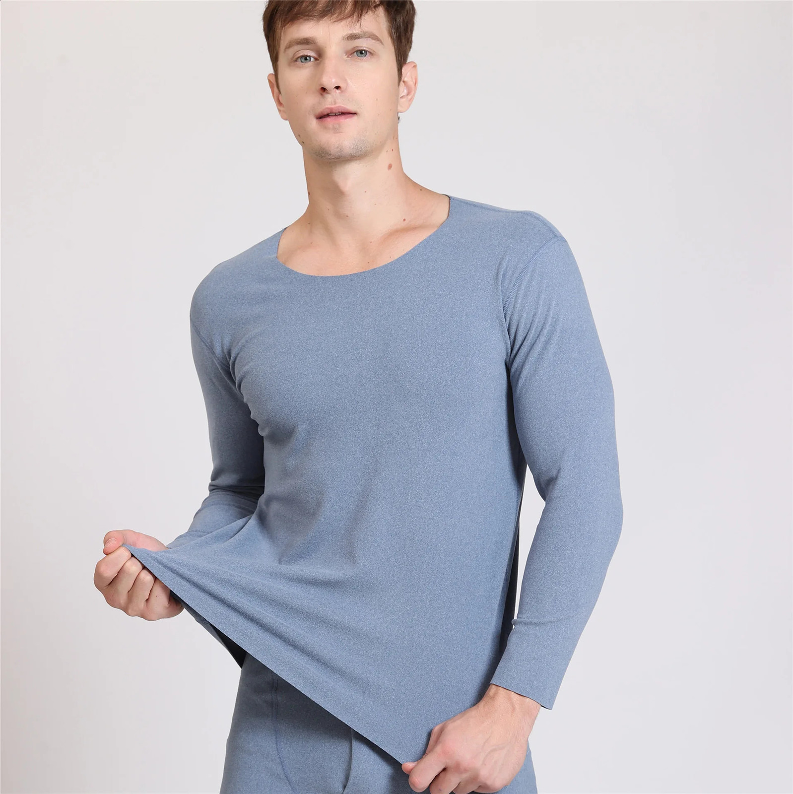 1pcs Autumn Winter Seamless Mens Long-sleeved Thermal Underwear Man Plus Size Round Neck Thin velvet Autumn clothes Tops XL-7XL 241105