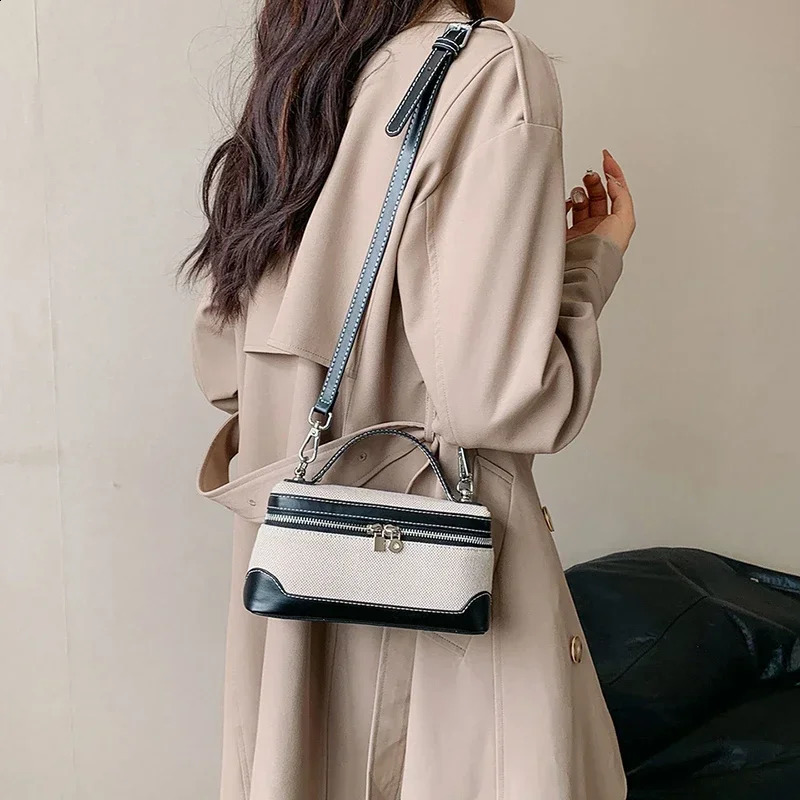 Color matching fashionable shoulder bag PU canvas splicing Versatile Crossbody Bag selling womens sewing handbag 241105
