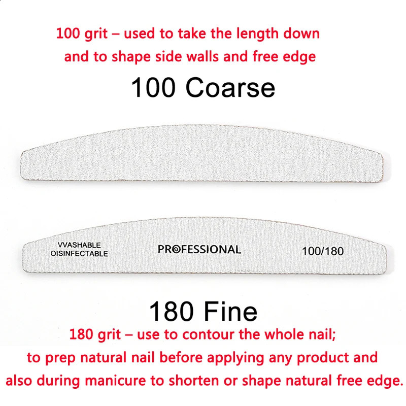 2550 Pcs Grey Sandpaper Nail File 80 100 180 Grit Buffering Half Moon Pedicure Block Polishing Manicure Tools Nails Accessoires 241105