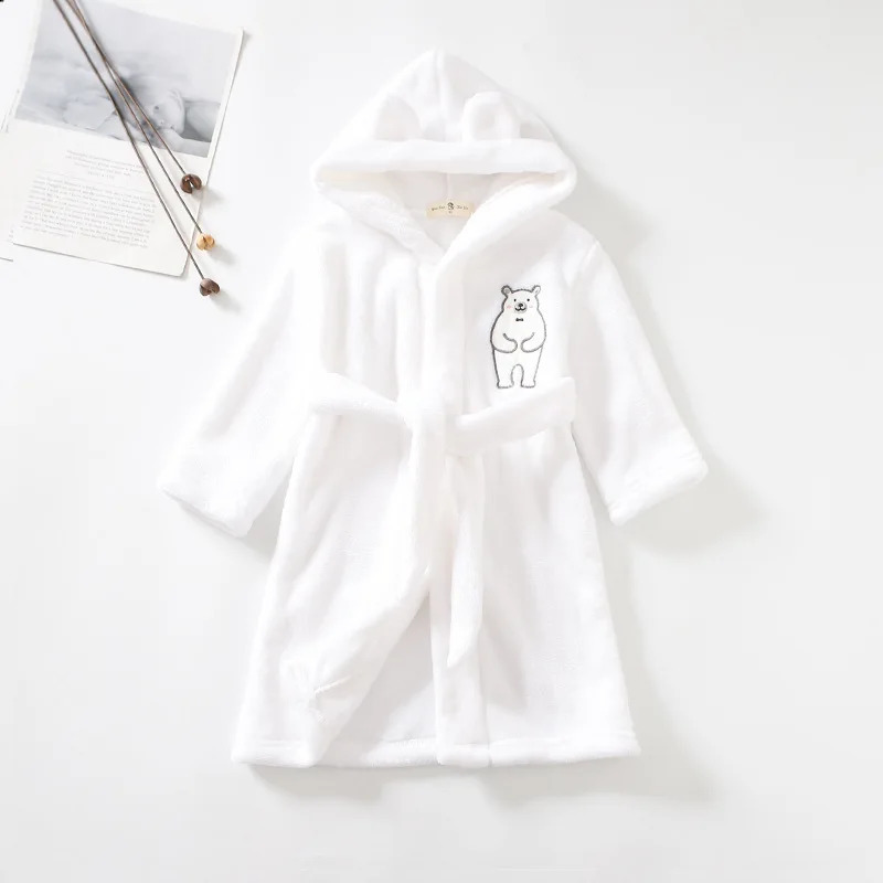 winter cartoon polar bear plush warm boys long pajamas suitable for children aged 2-12 241105